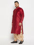Vastramay Men's Plus Size Maroon Zari Weaved Kurta Dhoti Set